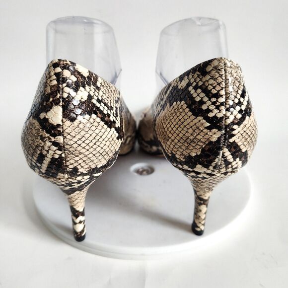 Tahari Kitten Heels Size 10 Snakeskin Tan Brown Pointed Toe Faux Leather Vegan - Picture 3 of 12